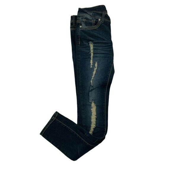 Twentyone Black By Rue Jeans Teens Size 3/4 Skinny Distressed Whiskers Denim - Picture 6 of 12